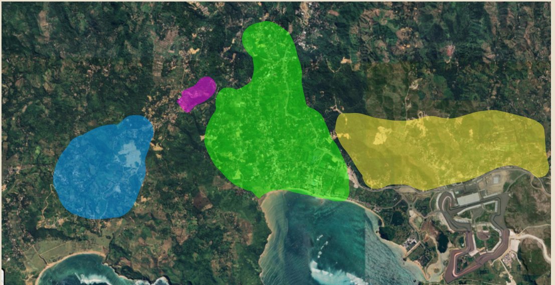 Mapa de las zonas de inversión en el sur de Lombok